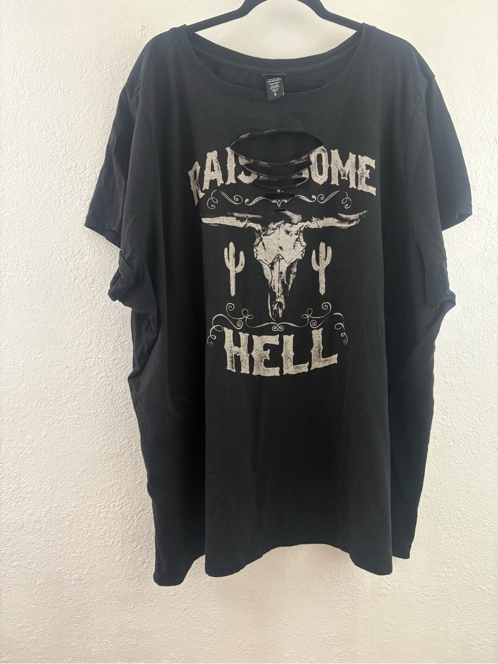 Torrid Raise Some Hell Oversized Tunic Tee western cow skull cactus graphic 6XL